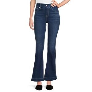 SPANX EveryWear Pull On Zero Waistband Micro Flare Jeans Dark Indigo Blue S‎